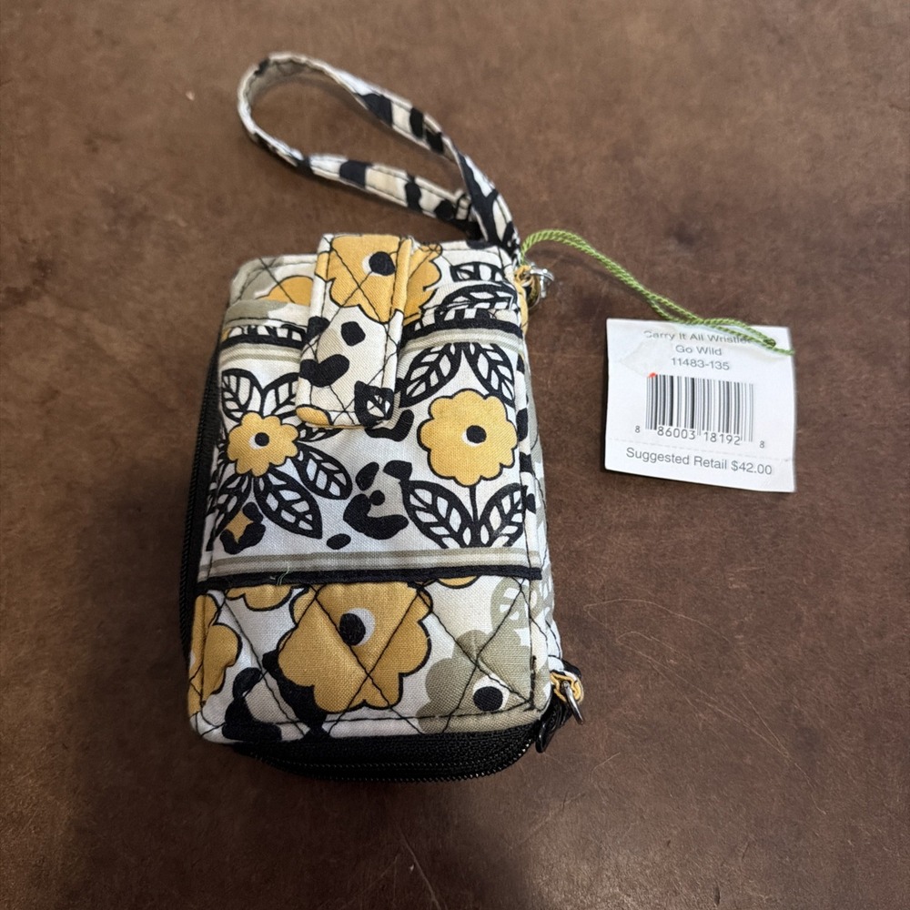 NEW VERA BRADLEY Carry It All Wristlet Wallet Yellow Floral Go Wild Pattern NWT